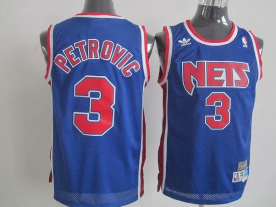 New Jersey Nets #3 Drazen Petrovic Blue Hardwood Classics Jersey